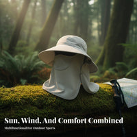 Sun Protection Hat, Wide Brim Outdoor angling Hat, Detachable Face Cover, Unisex, Windproof, Summer Hiking Cycling Cap