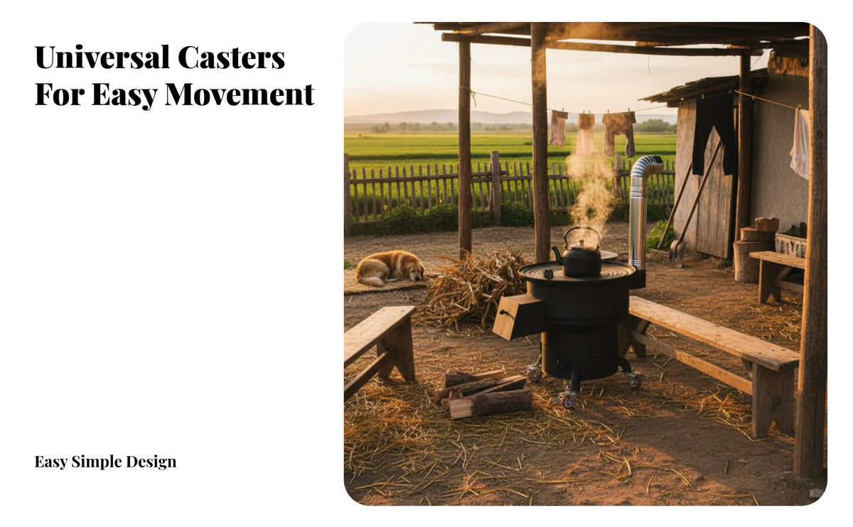 doubleUse Vintage Movable Caster Stove, Thickened Steel, Corn Stalk combustible, Rural Cooking Heating