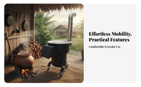 doubleUse Vintage Movable Caster Stove, Thickened Steel, Corn Stalk combustible, Rural Cooking Heating