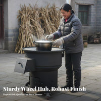 doubleUse Vintage Movable Caster Stove, Thickened Steel, Corn Stalk combustible, Rural Cooking Heating