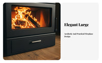 Wood Burning Fireplace Efficient Heating Stove Large Glass Panel Indoor Villa Cottage Commercial Home