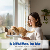 Cat Climbing Frame, Wall-Mounted No-Drill Cat Scratching Post, Hanging Cat Resting Shelf, Space-Saving Leap Stand for Young Cats