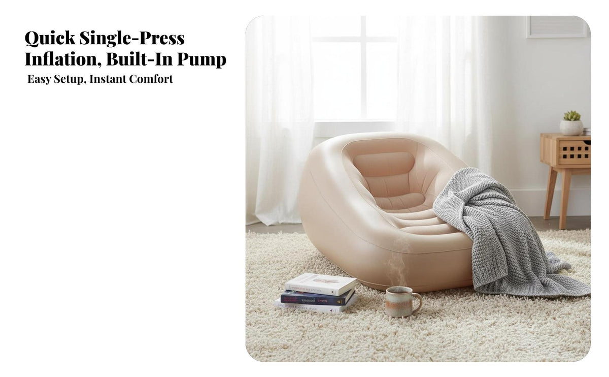 Inflatable Sofa Chair, Automatic Air Lounge, Single padded mat Recliner for Bedroom, Camping, Lazy Mattress