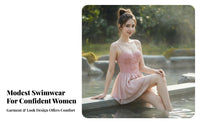 Modest Hot seasonal Swimsuit, stylish Skirted Bathing Suit, Lace Floral Embroidery, Pool Wear for Women