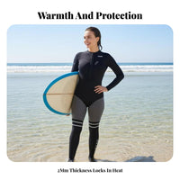 2mm Full figure Wetsuit, Women's Long Sleeve Thermal Dive Suit, alabaster Rash Guard Swimsuit
