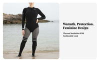 2mm Full figure Wetsuit, Women's Long Sleeve Thermal Dive Suit, alabaster Rash Guard Swimsuit