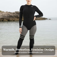2mm Full figure Wetsuit, Women's Long Sleeve Thermal Dive Suit, alabaster Rash Guard Swimsuit