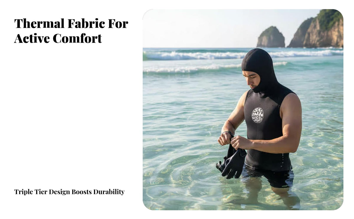 3mm Neoprene Hooded Wetsuit Vest, Thermal Sleeveless Diving Jacket, Sun Protection, Split Design