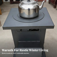 Gasification Heating Stove, Smokeless Four-Stage Combustion, Cast Iron, Wood Compatible, Rural Home Use