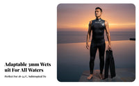 Men's 3mm Sleeveless Wetsuit, Full Torso, Rear Zip, Semi-High Neck, Sleek Skin, UPF50+