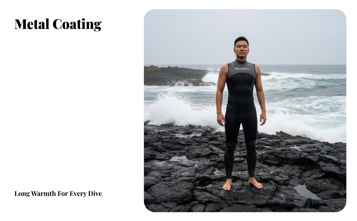 Men's 3mm Sleeveless Wetsuit, Full Torso, Rear Zip, Semi-High Neck, Sleek Skin, UPF50+