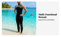 Men's 3mm Sleeveless Wetsuit, Full Torso, Rear Zip, Semi-High Neck, Sleek Skin, UPF50+