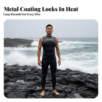 Men's 3mm Sleeveless Wetsuit, Full Torso, Rear Zip, Semi-High Neck, Sleek Skin, UPF50+