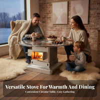 Indoor Heating Table, Stainless Steel Round Table, Smokeless Gasification Stove, Home Wood-Fired Dining, Rural Integrated Design