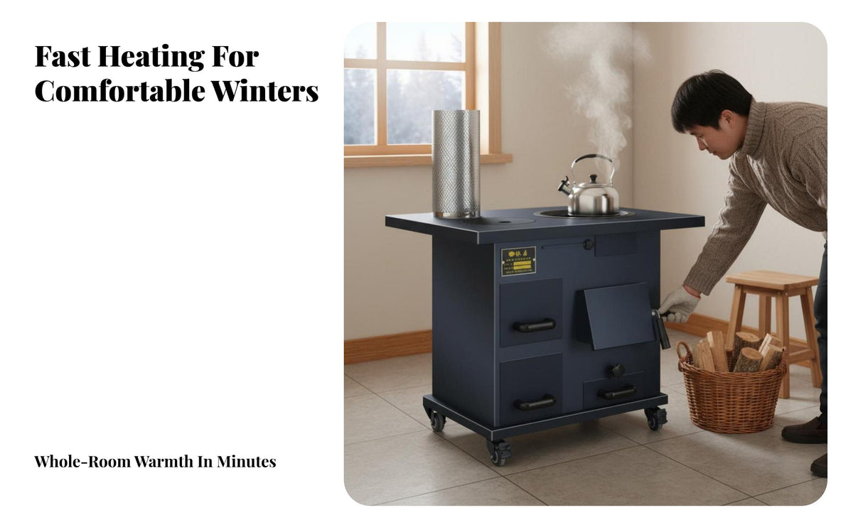 Cast Iron Gasification Heater, Smokeless Wood Stove, Indoor Heating, Rural Home, Movable Cooking Station