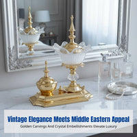 European Vintage Crystal Incense Burner Set, Middle Eastern Design, Alloy Herb Jar, Home Decoration for Parties