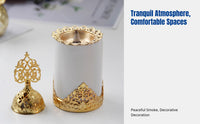 Ceramic Desktop Incense Burner, Gold Arabic Style Decor, Matte Black Cream Home Accent
