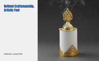 Ceramic Desktop Incense Burner, Gold Arabic Style Decor, Matte Black Cream Home Accent
