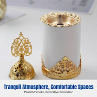 Ceramic Desktop Incense Burner, Gold Arabic Style Decor, Matte Black Cream Home Accent