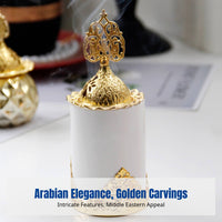 Ceramic Desktop Incense Burner, Gold Arabic Style Decor, Matte Black Cream Home Accent