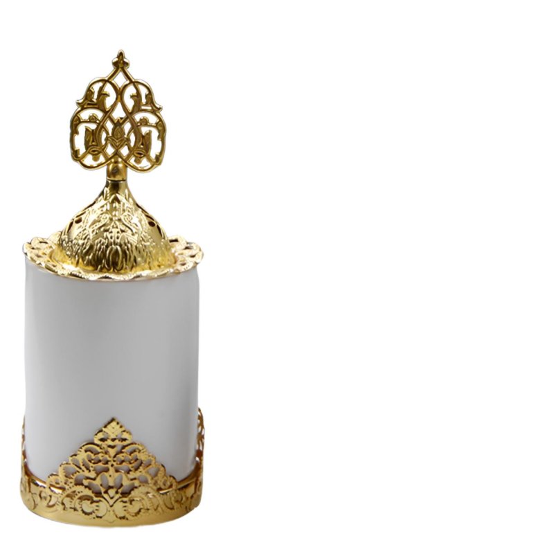 Ceramic Desktop Incense Burner, Gold Arabic Style Decor, Matte Black Cream Home Accent