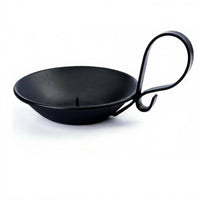 Large Candle Holder, Black Matte Iron, Handle, Minimalist Western Design, Banquet Hotel Table
