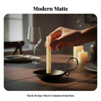 Large Candle Holder, Black Matte Iron, Handle, Minimalist Western Design, Banquet Hotel Table