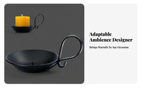 Large Candle Holder, Black Matte Iron, Handle, Minimalist Western Design, Banquet Hotel Table