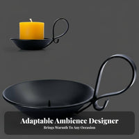 Large Candle Holder, Black Matte Iron, Handle, Minimalist Western Design, Banquet Hotel Table