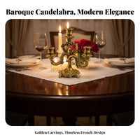 Candle Holder Ornate Detailing Baroque Candlestick Romantic Atmosphere 3-Arm Candelabra for Wedding, Dining Table, Mantelpiece