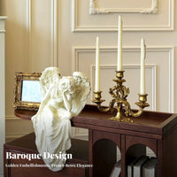 Candle Holder Ornate Detailing Baroque Candlestick Romantic Atmosphere 3-Arm Candelabra for Wedding, Dining Table, Mantelpiece