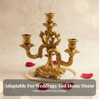 Candle Holder Ornate Detailing Baroque Candlestick Romantic Atmosphere 3-Arm Candelabra for Wedding, Dining Table, Mantelpiece