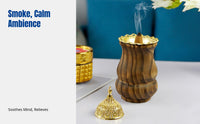 European Wooden Incense Burner, Mini Hollow Handheld Holder, Retro Arabic Style Decor