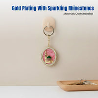Muslim Cultural Keychain, Gold Metal, Crystal Accents, Arabic Mosque Design, Holiday Gift