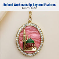 Muslim Cultural Keychain, Gold Metal, Crystal Accents, Arabic Mosque Design, Holiday Gift