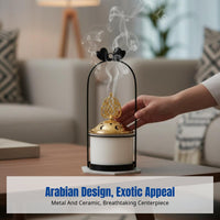 Creative Hanging Basket Incense Burner, Gold Iron Art & Ceramic, Middle Eastern Modern Home Decor
