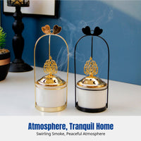 Creative Hanging Basket Incense Burner, Gold Iron Art & Ceramic, Middle Eastern Modern Home Decor