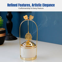 Creative Hanging Basket Incense Burner, Gold Iron Art & Ceramic, Middle Eastern Modern Home Decor