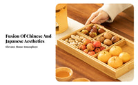 Bamboo Snack Tray, Compartment Serving Plate, Chinese Design Candy Box, Home Organizer for Dried Fruits, Tea Break