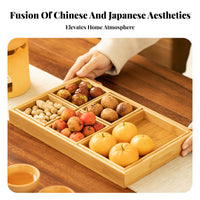 Bamboo Snack Tray, Compartment Serving Plate, Chinese Design Candy Box, Home Organizer for Dried Fruits, Tea Break