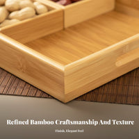 Bamboo Snack Tray, Compartment Serving Plate, Chinese Design Candy Box, Home Organizer for Dried Fruits, Tea Break