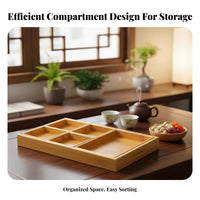 Bamboo Snack Tray, Compartment Serving Plate, Chinese Design Candy Box, Home Organizer for Dried Fruits, Tea Break