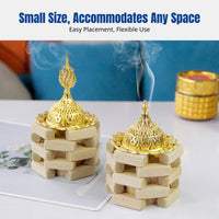 Wooden Incense Burner, Gold Hollow Metal Mini Burner, Nordic Pastoral Handheld Aromatherapy Decor