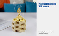 Wooden Incense Burner, Gold Hollow Metal Mini Burner, Nordic Pastoral Handheld Aromatherapy Decor