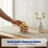 Wooden Incense Burner, Gold Hollow Metal Mini Burner, Nordic Pastoral Handheld Aromatherapy Decor