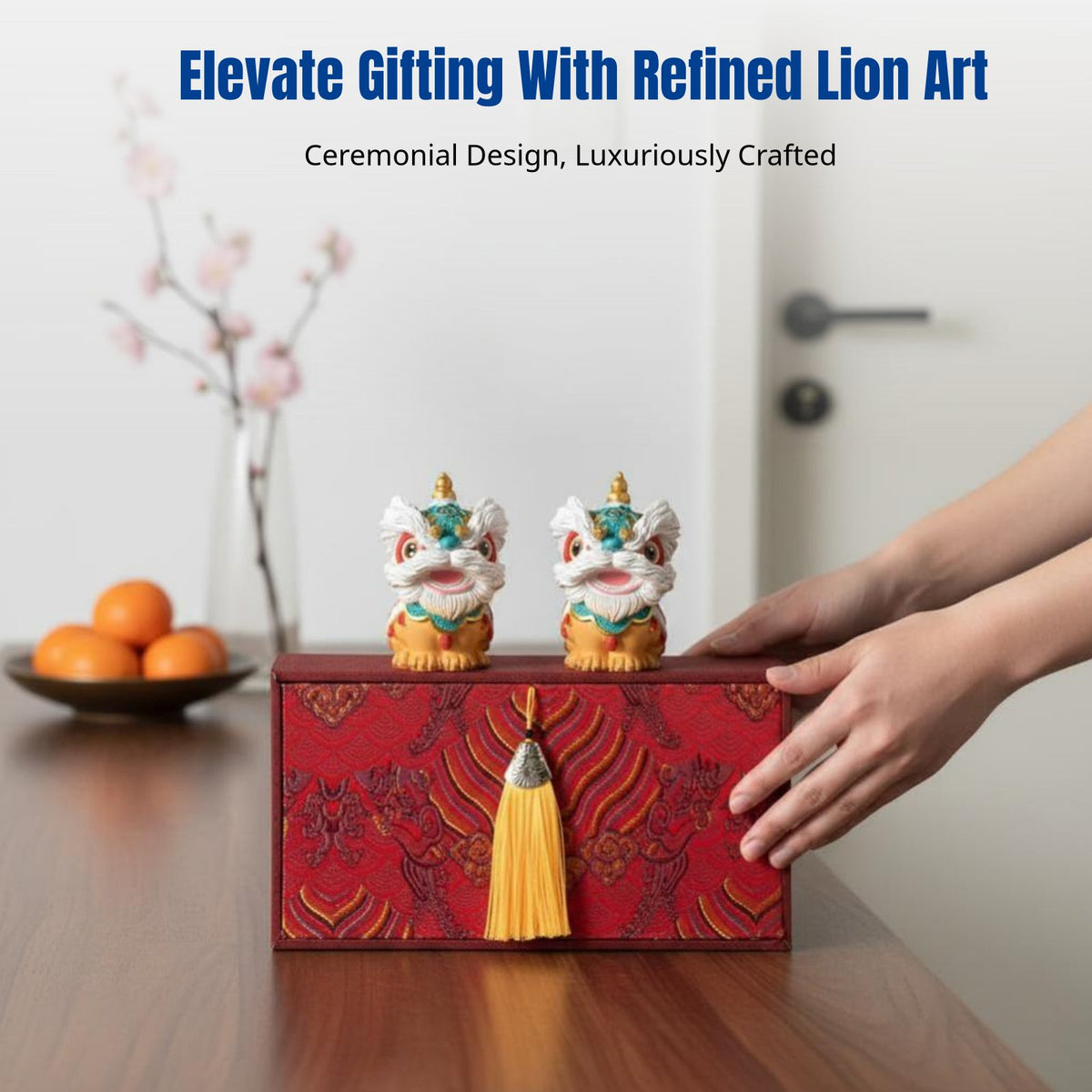 Lion Dance Resin Figurine, Chinese Decor, Fortune Blessing, Foshan Cultural Gift, Premium Gift Box, Desk Decor