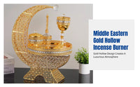 Arabic Style Incense Burner Set, Gold Hollow Iron Craft, Middle Eastern Home Decor Charcoal Holder