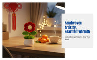 Handmade Yarn Flower Pot, Red Flower Mat, New Year Gift, Multi-Use Table Decoration