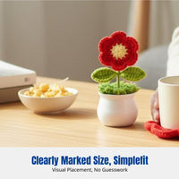 Handmade Yarn Flower Pot, Red Flower Mat, New Year Gift, Multi-Use Table Decoration