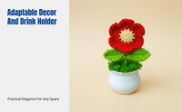 Handmade Yarn Flower Pot, Red Flower Mat, New Year Gift, Multi-Use Table Decoration